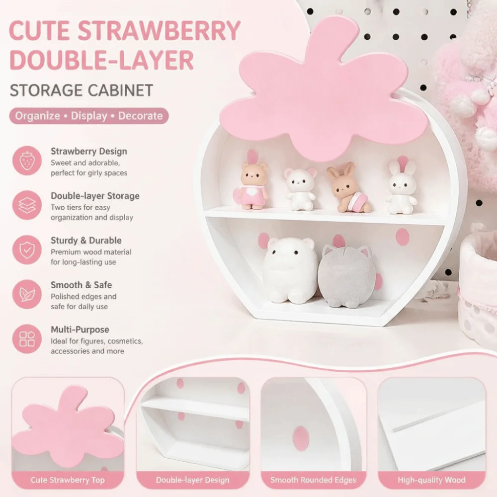 Strawberry Shaped Strawberry Display Shelf Freestanding Three-Dimensional Style Figurine Display Stand Pink And White