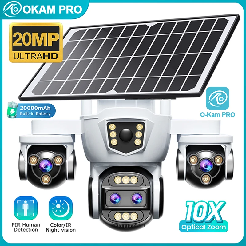 

OKAM PRO Solar Camera 20MP HD 4G SIM 10X ZOOM IP66 Waterproof Outdoor Camera Smart Alerts Motion Tracking PTZ Camera