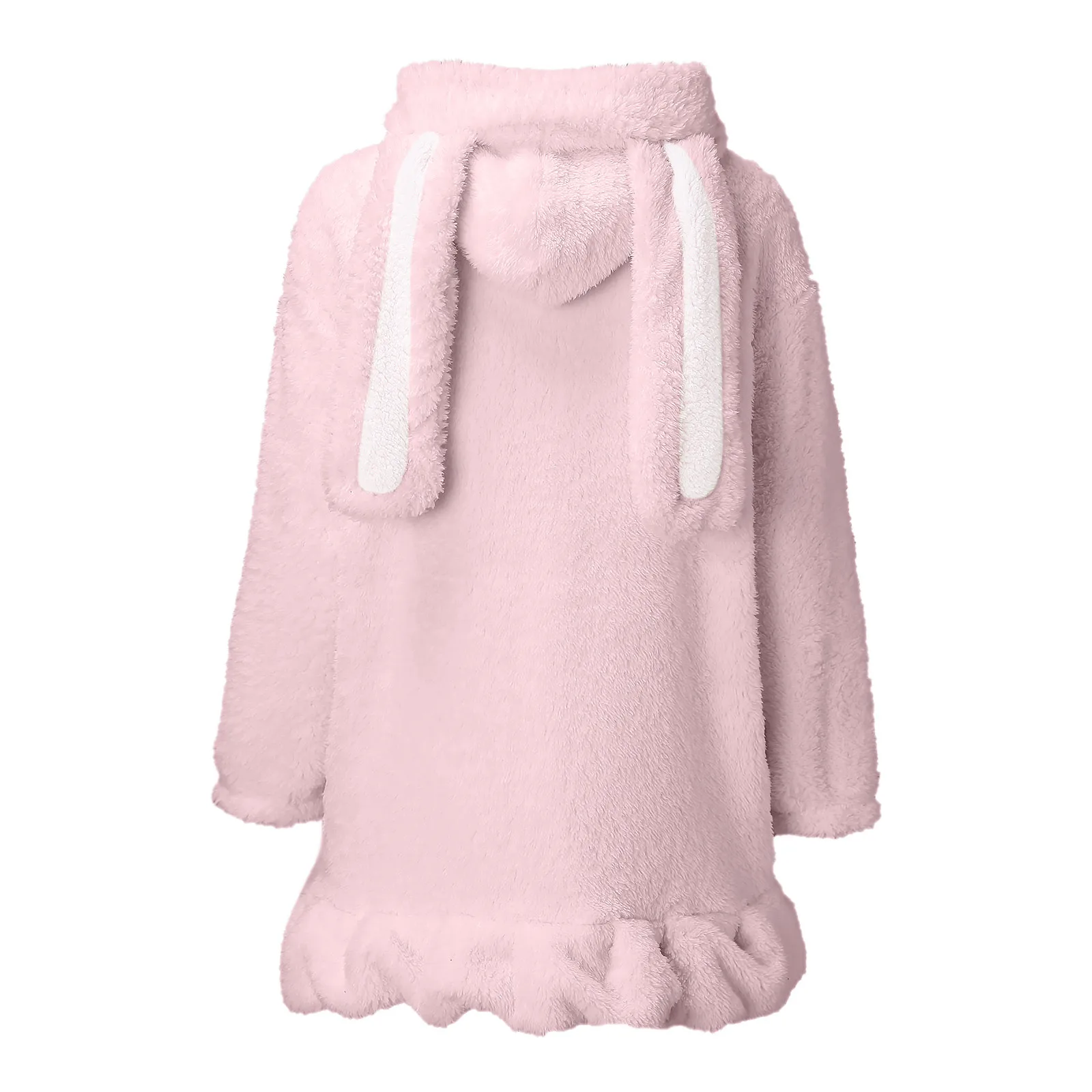 Women\'s Fluffy Bunny Hoodie Casual Fashion Solid Color Kawaii Coat Loose Long Sleeves Hoodie Crop Coat Cute Warm Hoodies Winter