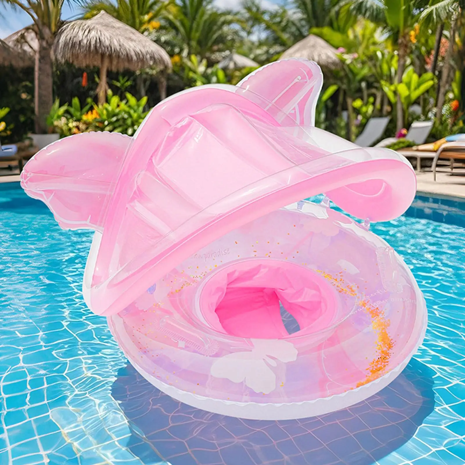 Baby Swim Float With Canopy Sun Protection Pool Baby Float Butterfly Shape Lounge Mat Boat Water Chair For Outdoor Play Swimming