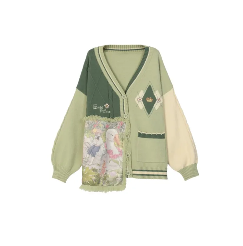 2025New V ネックオーバーラッププリントニットベスト女性デザインセーターチョッキ韓国甘いプルオーバー