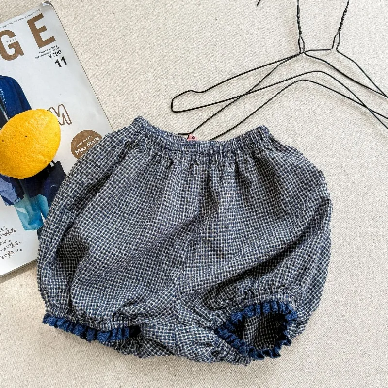 2026 Neue Sommer Kinder Karierte Shorts 1-6 Jahre Süße Baby Mädchen Lockere Lässige Spitzen-Shorts Atmungsaktive Strand-Urlaubsshorts für Kinder – Detail 3