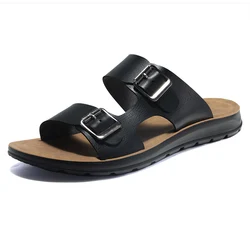 2023 Men's Leather Sandals Summer Comfortable Quality Beach Slippers Casual Shoes Flat Bottomed Outdoor Beach Shoes