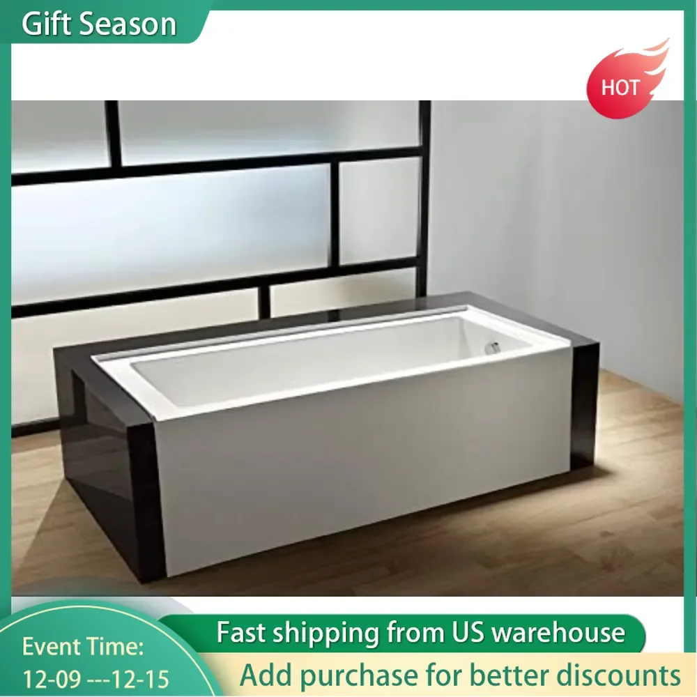 60-Inch Contemporary Acrylic Bathtub with Right Hand Drain and Overflow Holes Acrylic Construction Effortless Installation