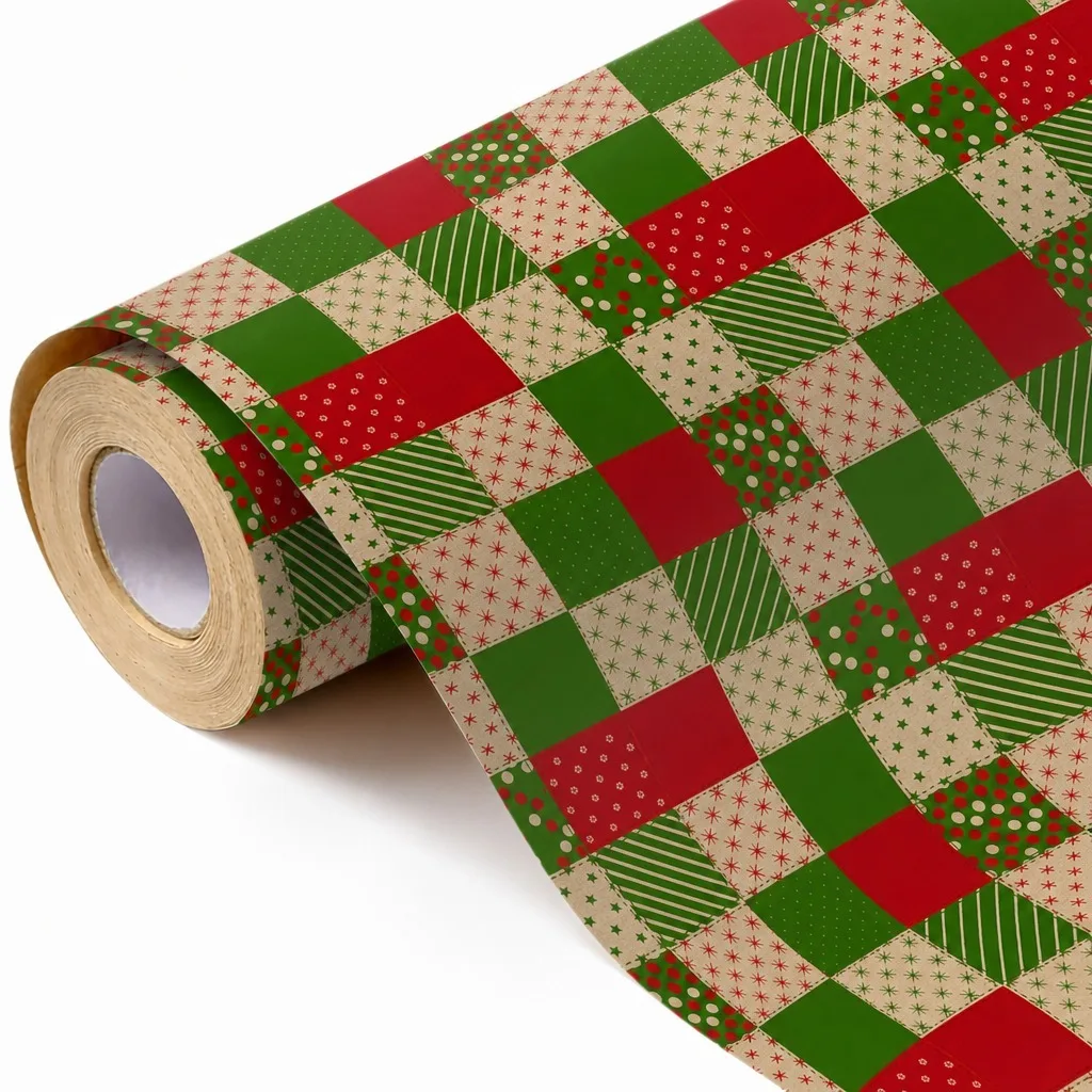 Red and green plaid wrapping paper, suitable for Christmas, Christmas Eve, New Year, Valentine's Day, girls' birthday gifts, DIY