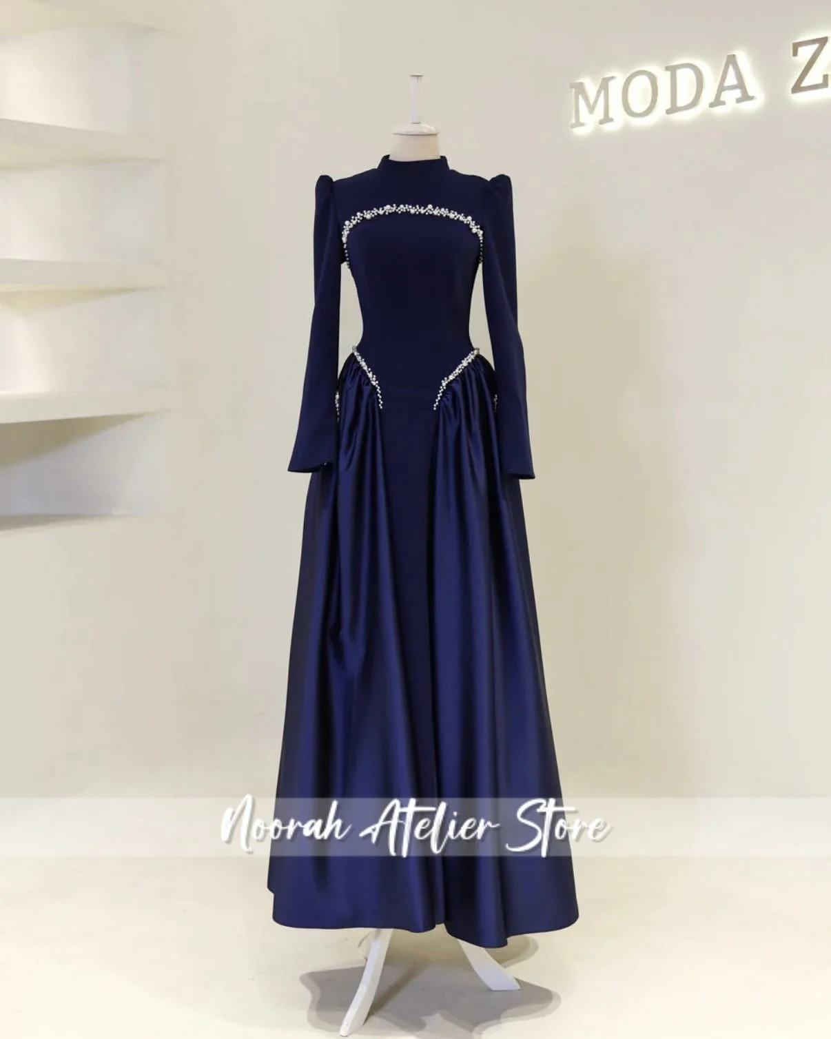 Élégant col haut arabe robes de bal perles châle robe de bal Aline robe formelle pour femme robe islamique robe de bal personnalisé