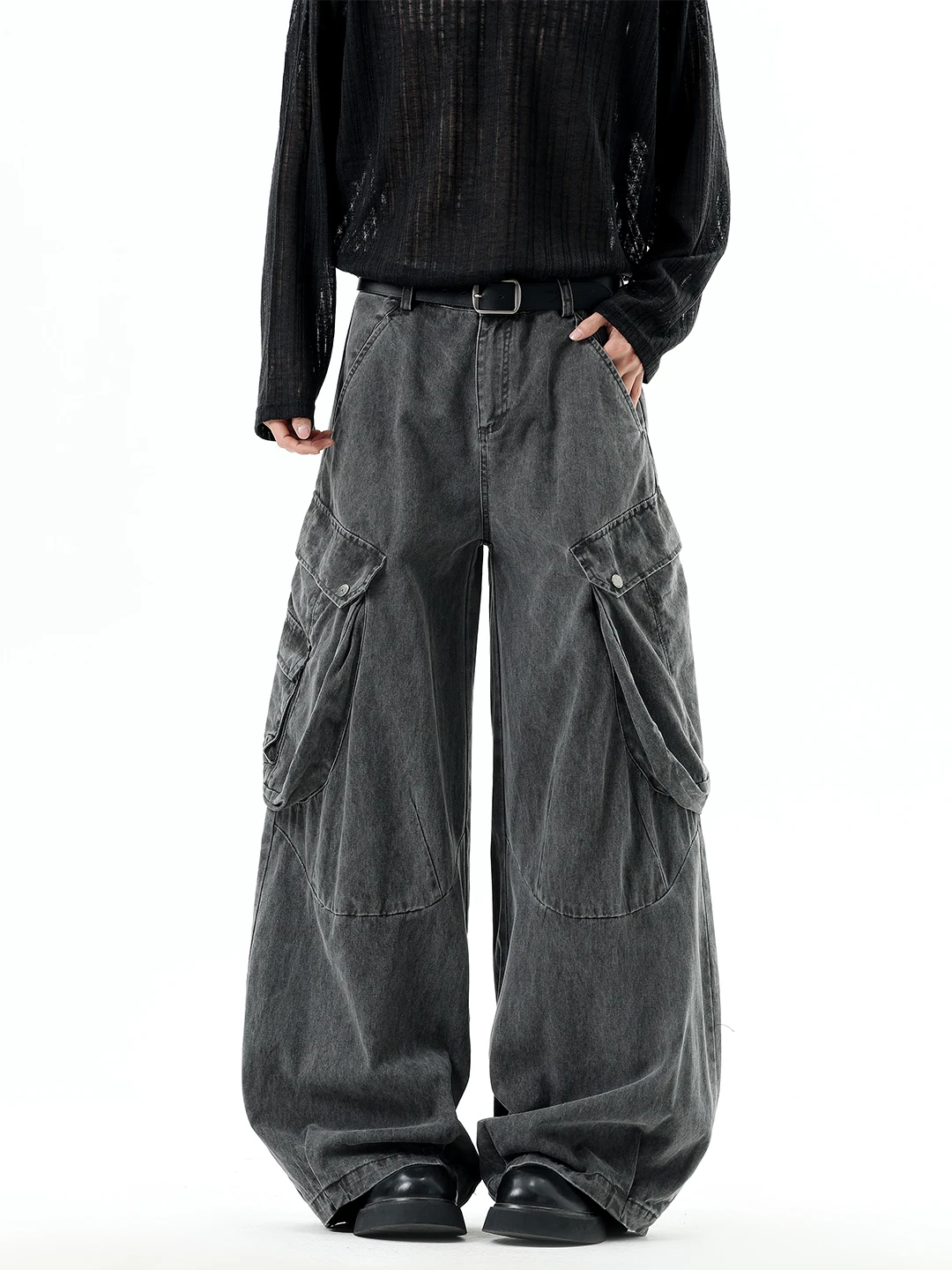 American Style Wide Leg Men's Jeans Spring Autumn Loose Large Pocket Design Long Trendy Heavy Workwear Floor-Length Pants