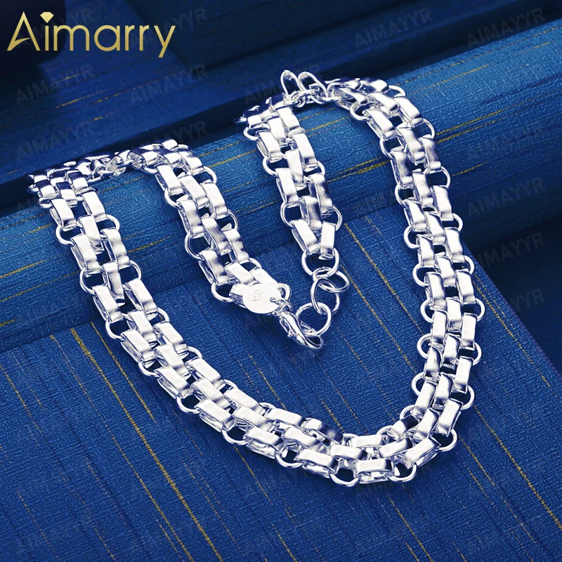 Dominante, breite, karierte Halskette aus 925er Sterlingsilber, 18 Zoll, Unisex, für Party, Bankett, Verlobung, Hochzeit, Modeschmuck – Detail 1