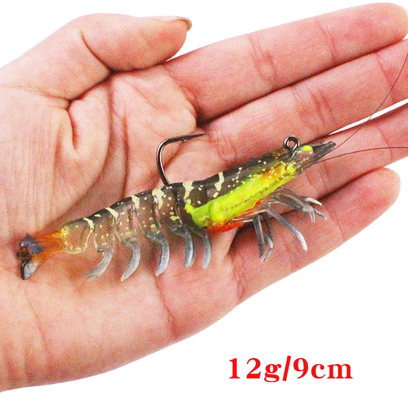 Pre-Rigged Fishing Jigs Super Durable TPE Bass Fishing Lures, Well-Made Lifelike Soft Shrimp Crayfish Swimbait, Weedless MarshSw