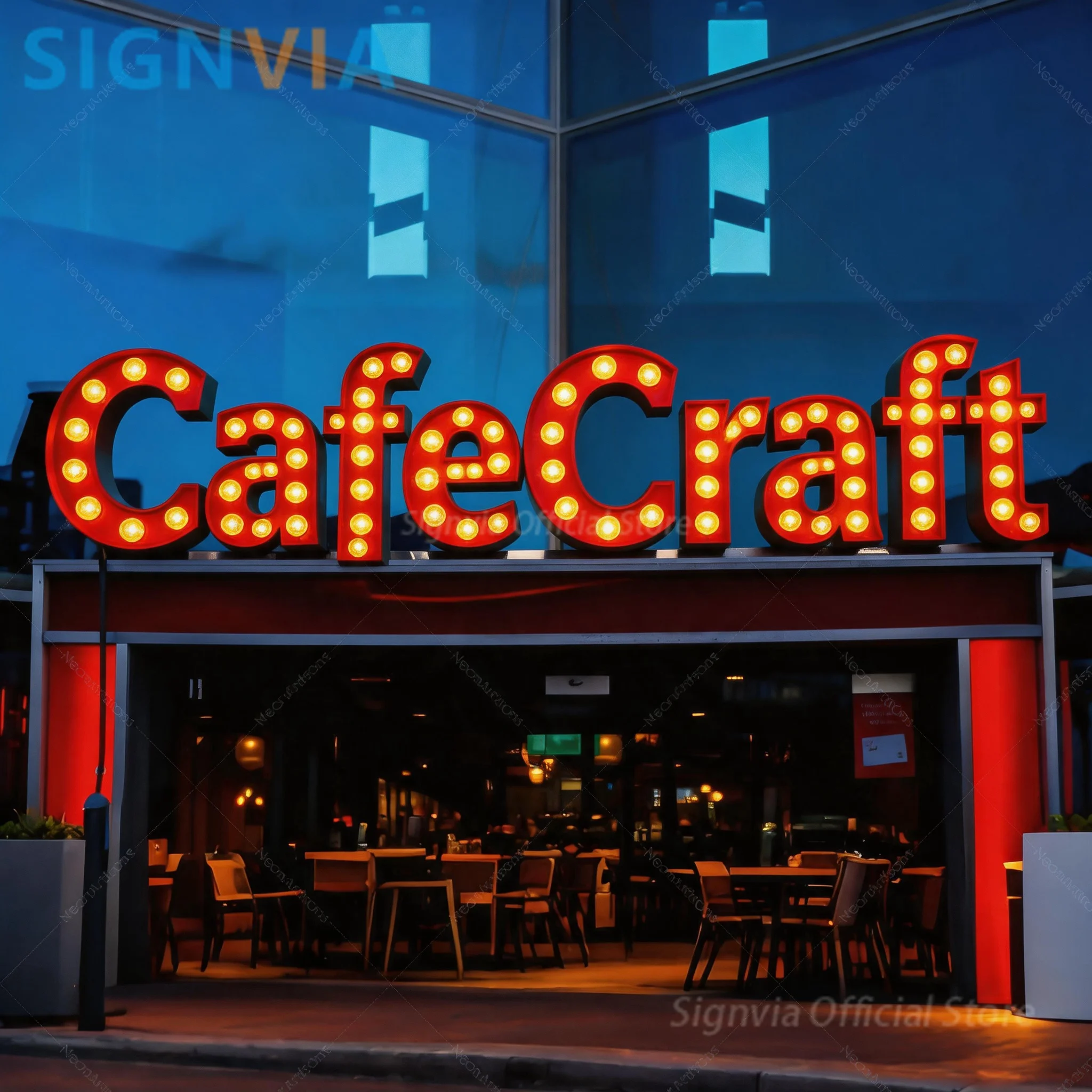 Vintage CafeCraft Bar Sign, Rustic Metal Letter Custom Marquee Signs, Light Up Letter Custom LED Light Up Business Metal Sign