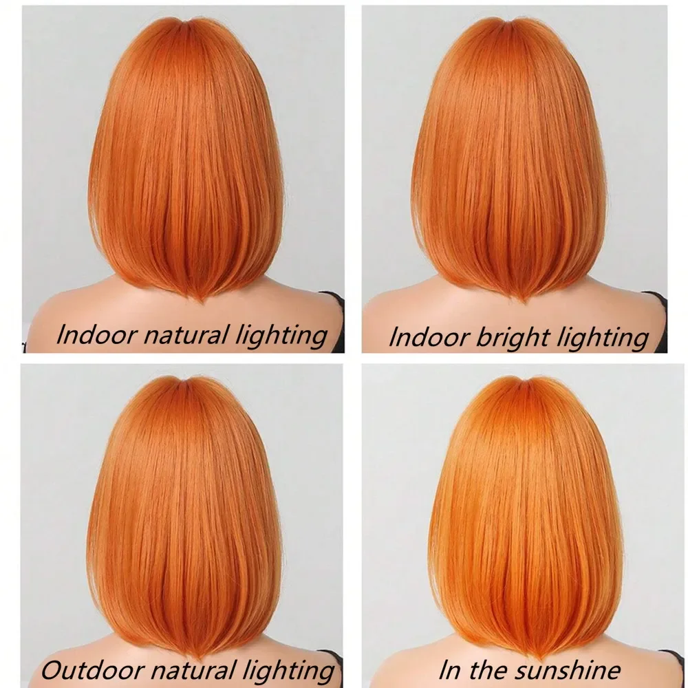 Korte rechte synthetische pruik met pony Oranje bobhaar voor vrouwen die natuurlijke hittebestendige pruiken dragen voor dagelijkse cosplayfeesten