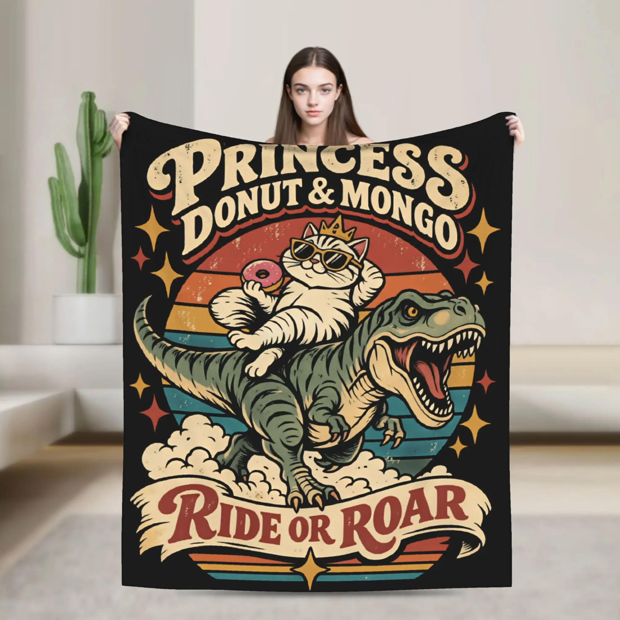 Dungeon Crawler Carl Princess Donut & Mongo Warm Blanket  Novelty Picnic Throw Blanket Bedroom Flannel Bedspread Sofa Bed Cover