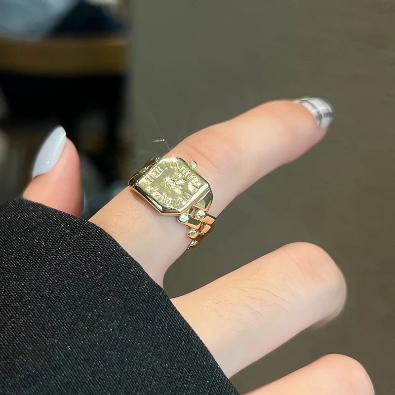 LIVVY Silver Color Vintage Creative Roman Numeral Watch Shaped Rings for Women Unique Design  Fashion Trend Jewelry