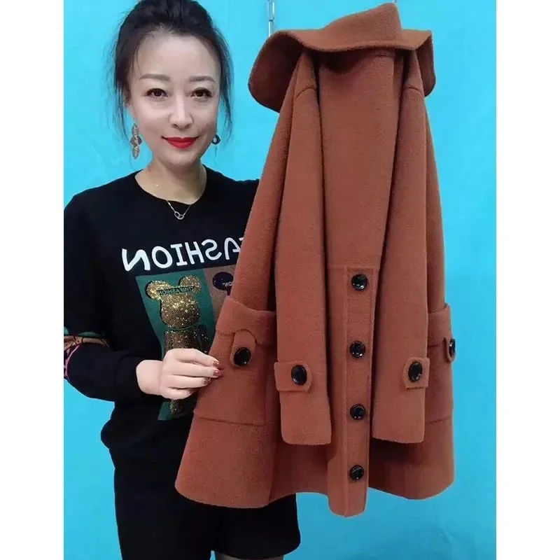 

Spring Autumn New Jacket Middle-Aged Elderly Women's New Double-Sided Woolen Coat High-Grade Cardigan Mother's Outerwear Ladies