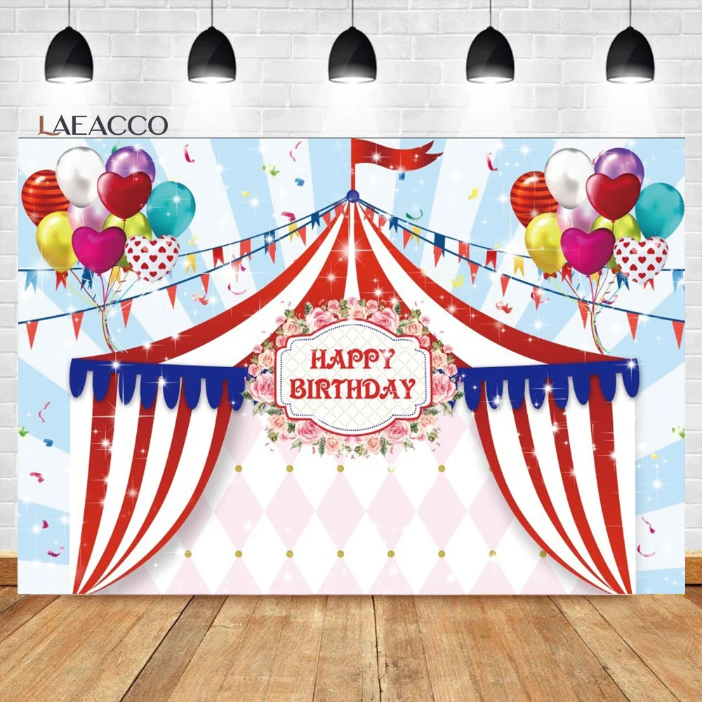 Laeacco Red Circus Tent Birthday Photography Backdrop Carnival Night Theme Party Decor Kids Portrait Customized Photo Background