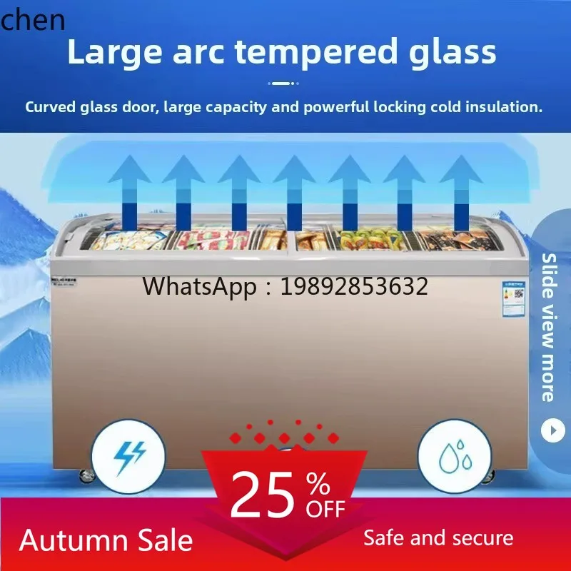 

Commercial horizontal glass door display cabinet convenience store refrigerated and frozen single temperature