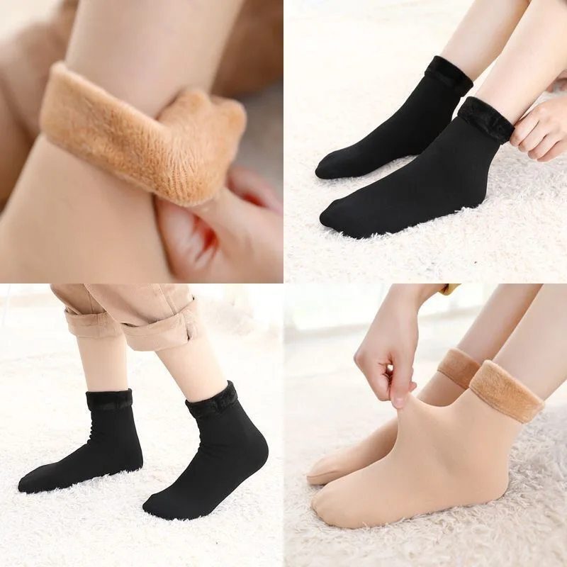 1/5/10 Pairs Socks Unisex Winter Thick Warm Short Socks Velvet Boots Home Floor Wear Comfortable Solid Elastic Fleece Snow Sock