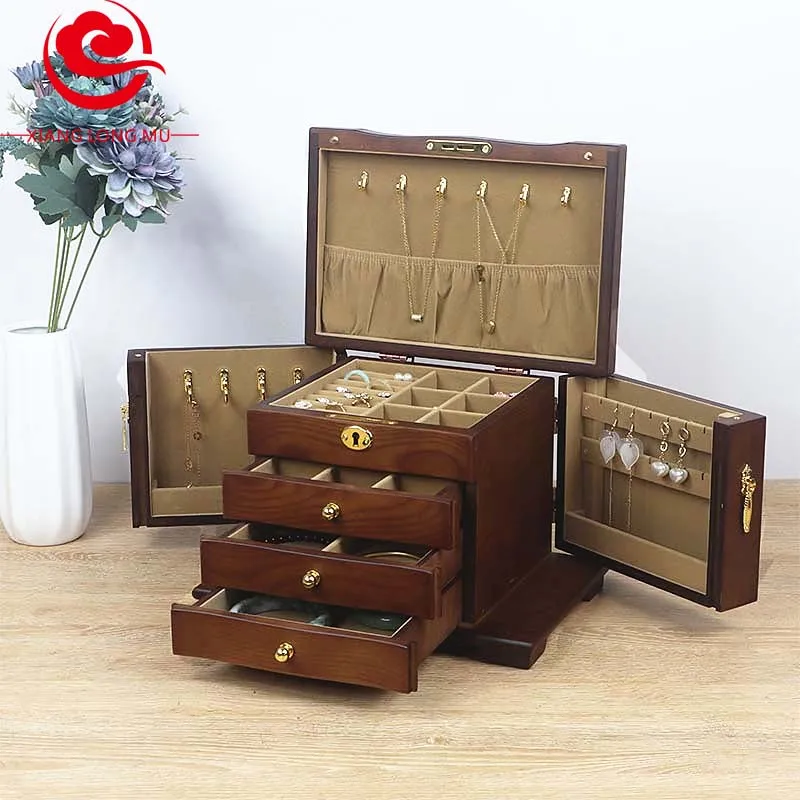 

Large Capacity Double-door Jewelry Drawer Chinese Exquisite Storage Box Large Pine Luxury Three-dimensional Necklace Earrings