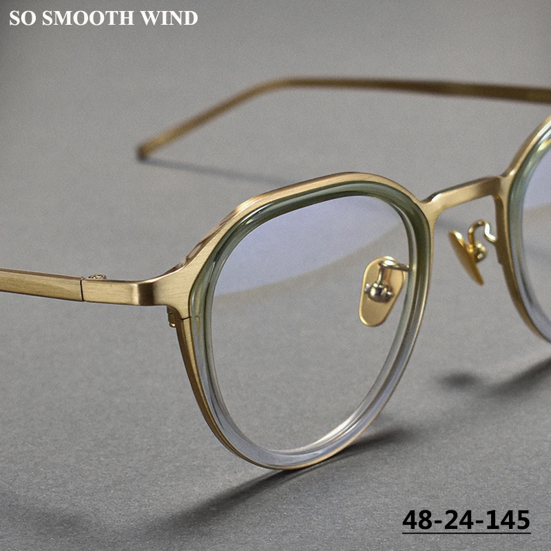 

Японские винтажные очки, мужские очки с большим лицом из чистого титана, женские модные овальные круглые очки в полной оправе, зеленые очки