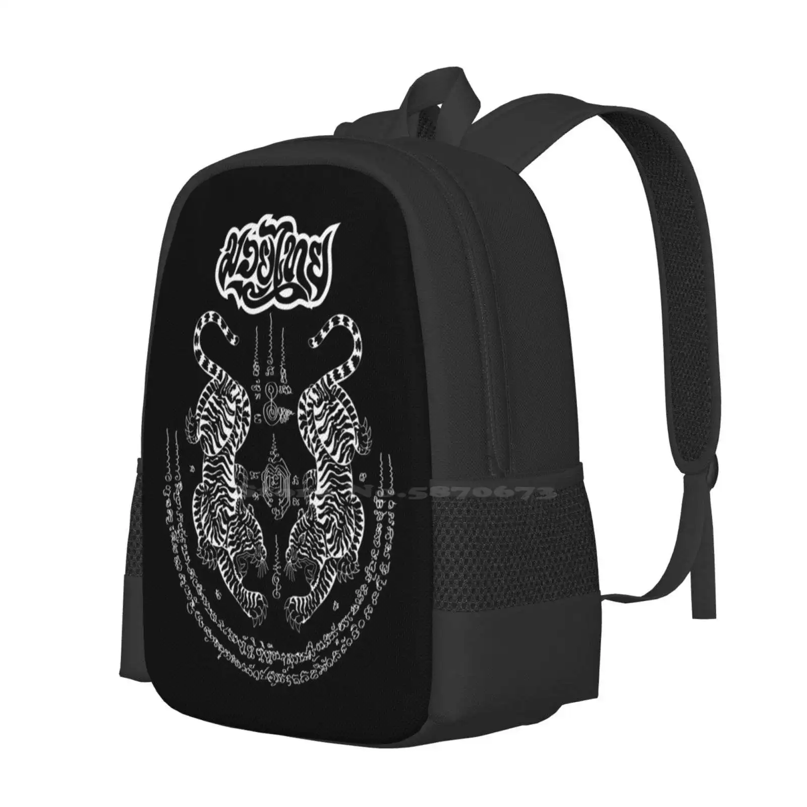 Muaythai Sak Yant Line Twin Tiger Design Teen College Student Backpack Pattern Design Bags Muaythai Martial Arts Muay Thai