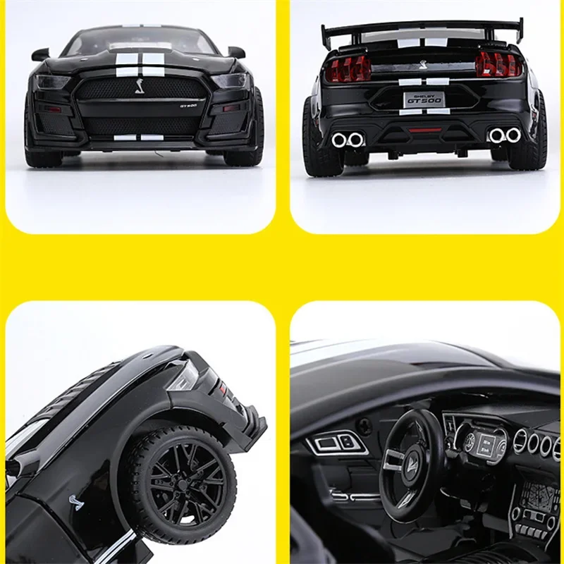 1/18 Ford Mustang Shelby GT500 Alloy Sports Car Model Diecast Metal Racing Car Vehicles Model Sound and Light Childrens Toy Gift