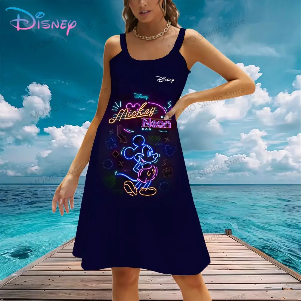 Disney's Mickey Mouse Women's Beach Dress Sling Minnie Fashion Evening Dresses S-3XL 2024 Lovely Cheap Clothes Kawaii Y2k Summer