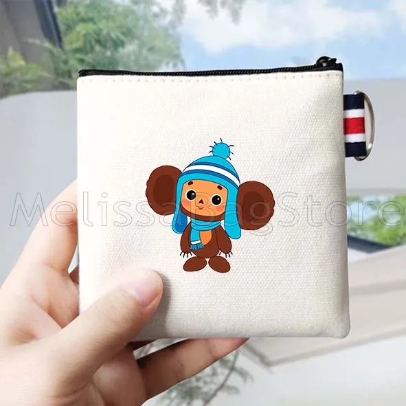 روسيا Cheburashka لطيف الكرتون القرد الهدايا الروسية قماش محفظة نسائية للعملات المعدنية حقيبة قماش قنب صغيرة مربع مفتاح تخزين حافظة للبطاقات أكياس القطن #4