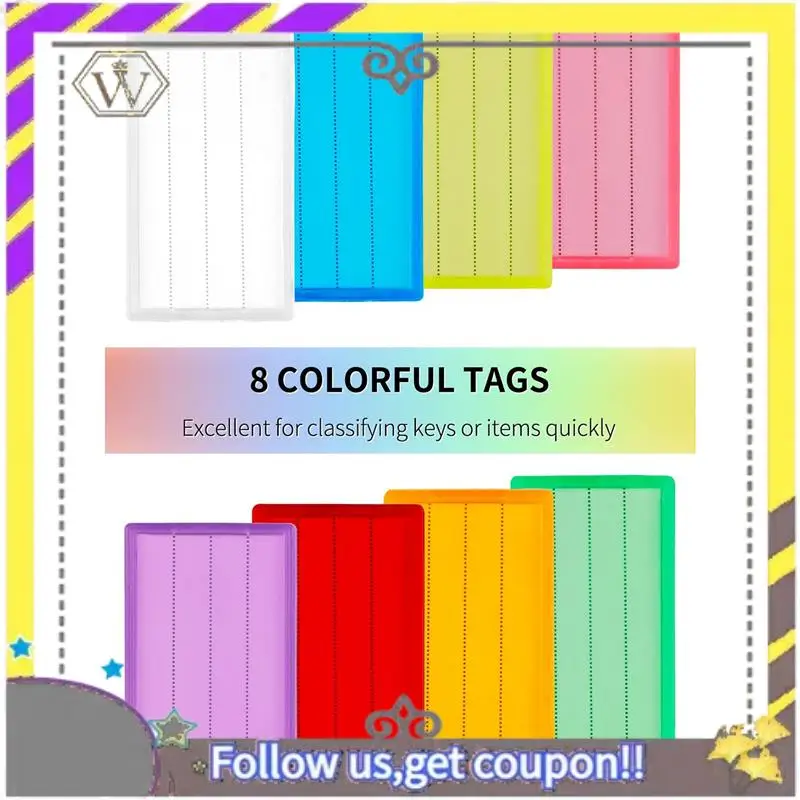 New Key Tag Holder Slot Plastic Wall Mount Key Holder Organizer With Clear Hard Key Tag Identifier Marker, 8 Colors, 4 Pack