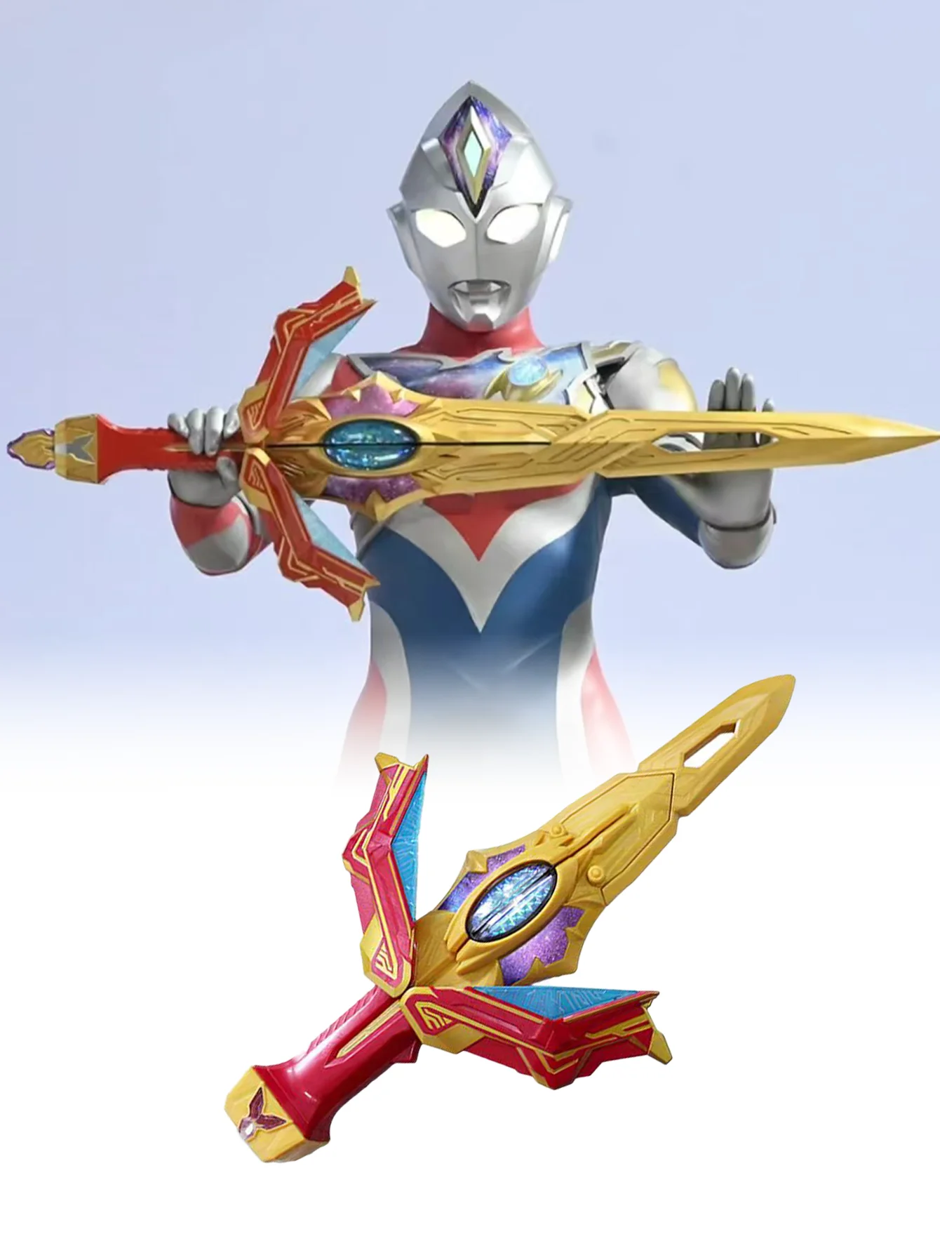 

Bandai Original Ultraman Decker DX Chinese Double Blade Acoustooptic Weapon Anime Action Figures Toys for Boys Girls Kids Gifts