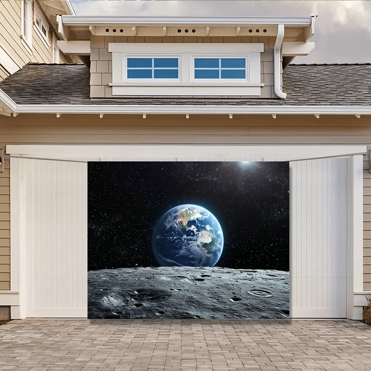 1-teiliger Weltraum-Fotohintergrund – Earth and Moon Surface Design, perfekt für Geburtstagsfeiern, Fotoshootings und Veranstaltungen
