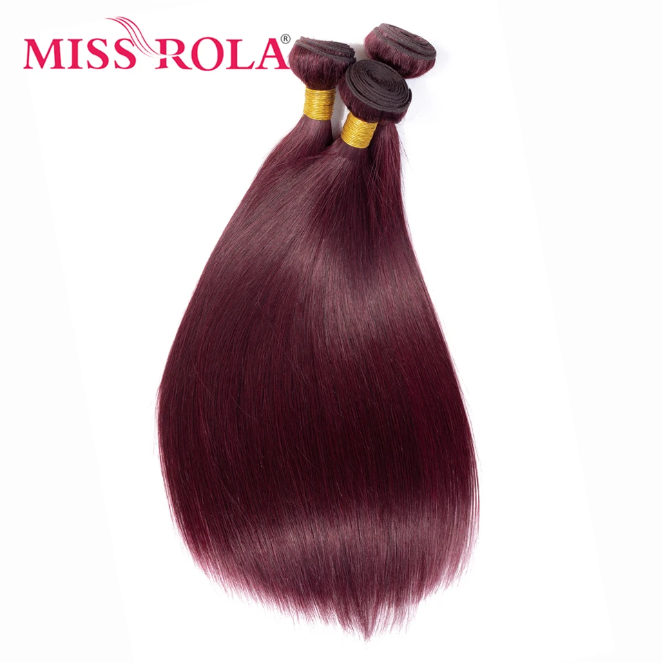 Miss Rola Hair-extensiones de cabello humano malayo, accesorio capilar liso con cierre de encaje, 3 mechones con 4x4, 27 # 99J BUG 30 # Remy