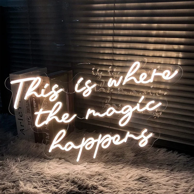 2023 This Is Where The Magic Happens Neon Sign Bedroom LED Light Wedding Backdrop Birthday Party HOME Club Bar Wall Neon Light