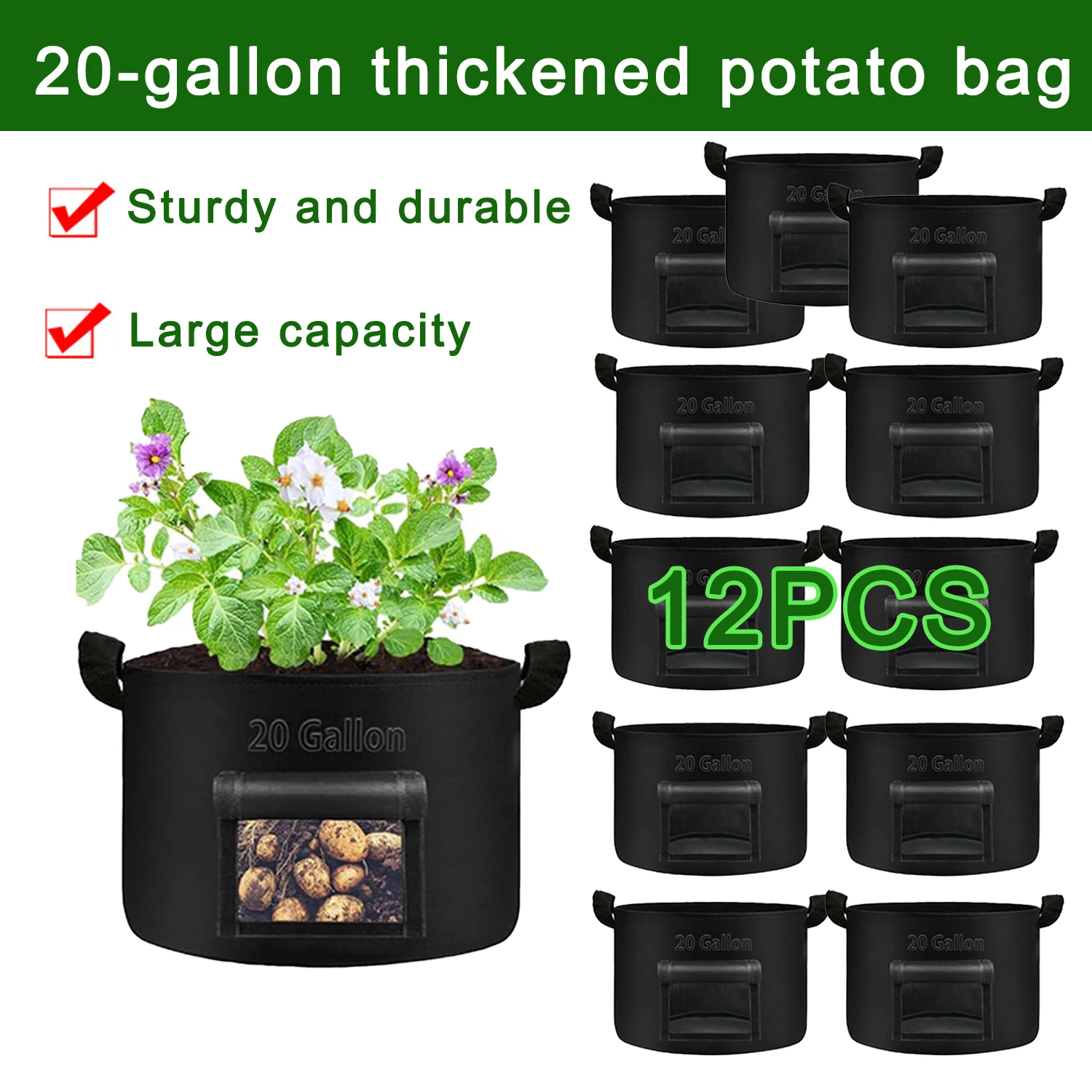 1/2/3/4/6/8/12 Packs Extra Large 20 Gallon Potato Grow Bags, Thickened Plant Bag with Handles for Garden Planting