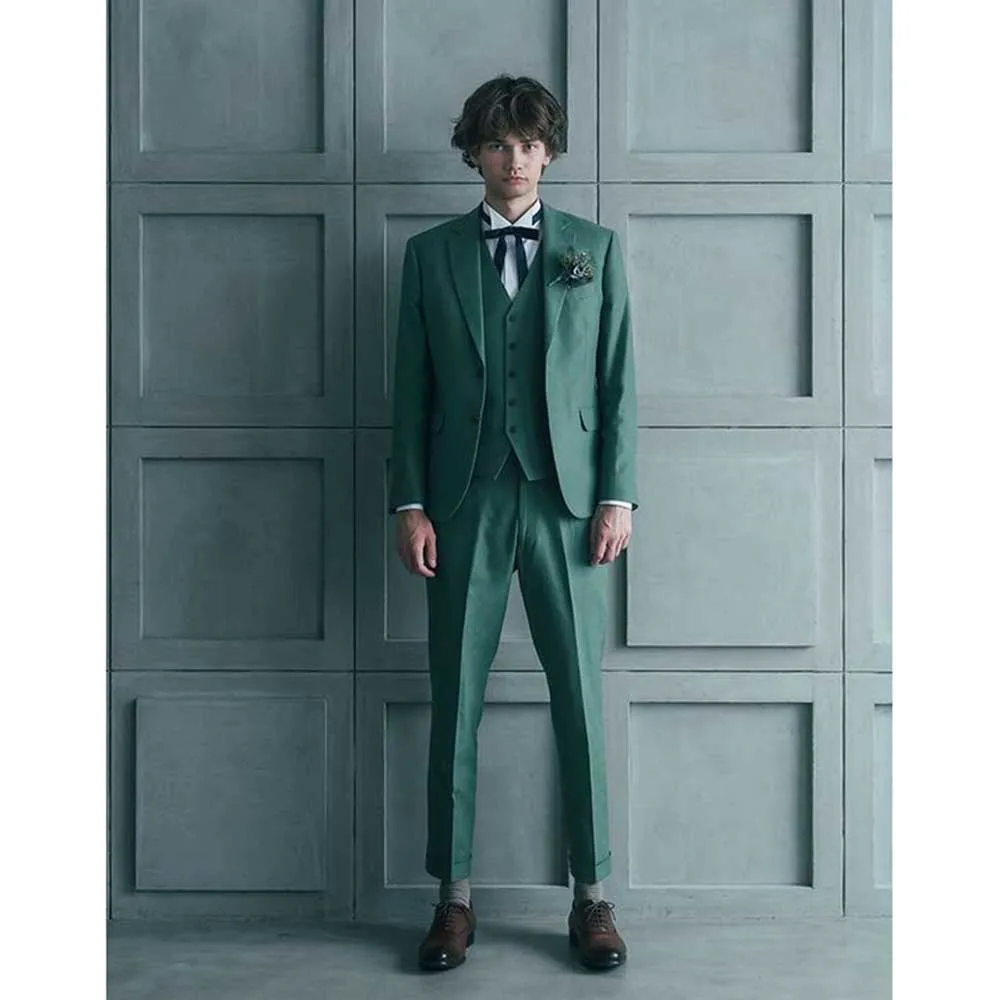 

Handsome Green Suits for Men Single Breasted 3 Pieces Jacket Pants Vest Blazers Sets Formal Business Banquet Male Clothing