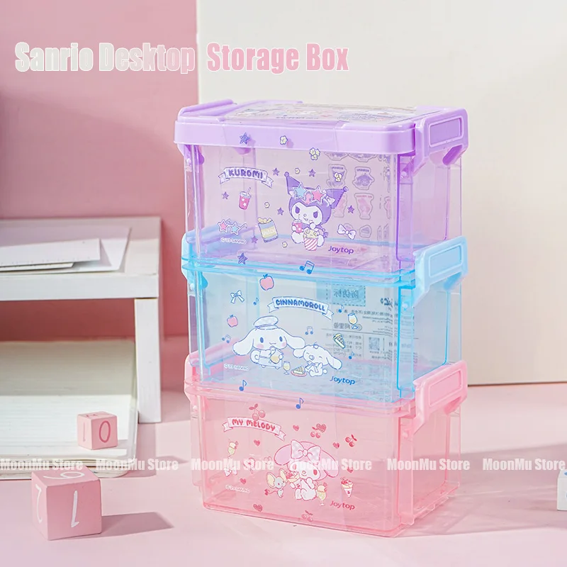 Sanrio Kuromi Desktop Storage Box Cute Cinnamoroll Melody Sticker DIY Sundries Cotton Swabs Jewellery Organizer Basket Gifts