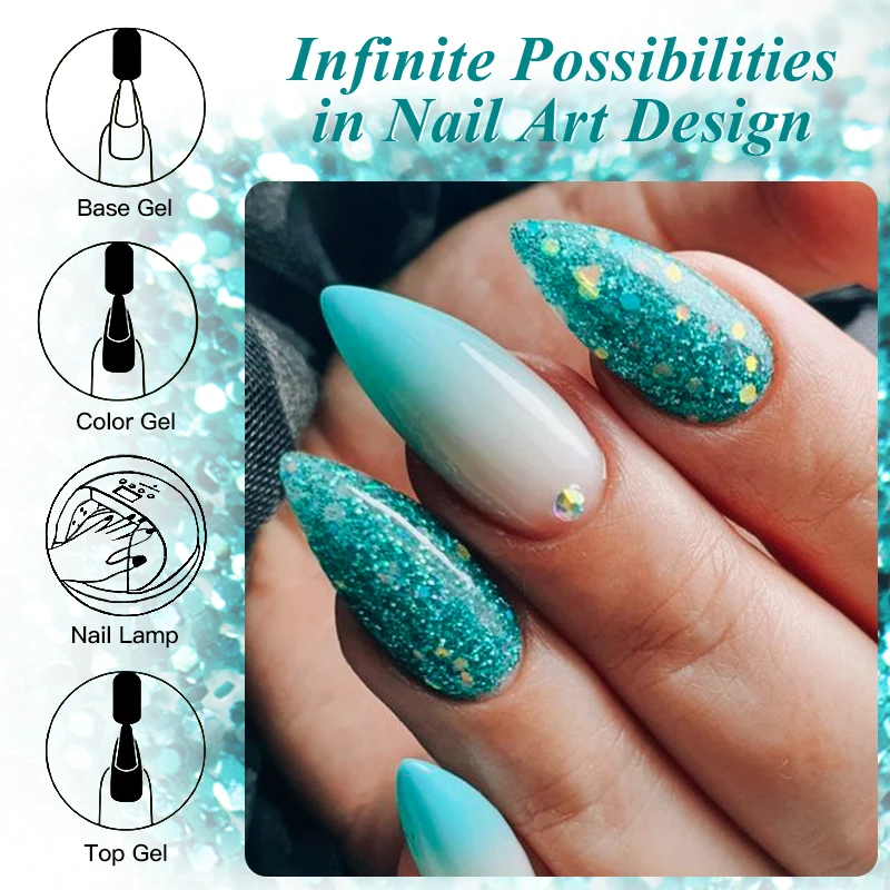 Vernis à ongles Gel à paillettes, 7ml, Sprakle Gliter, Semi-Permanent, à tremper, pour Nail Art, UV, pour manucure d'été, DIY