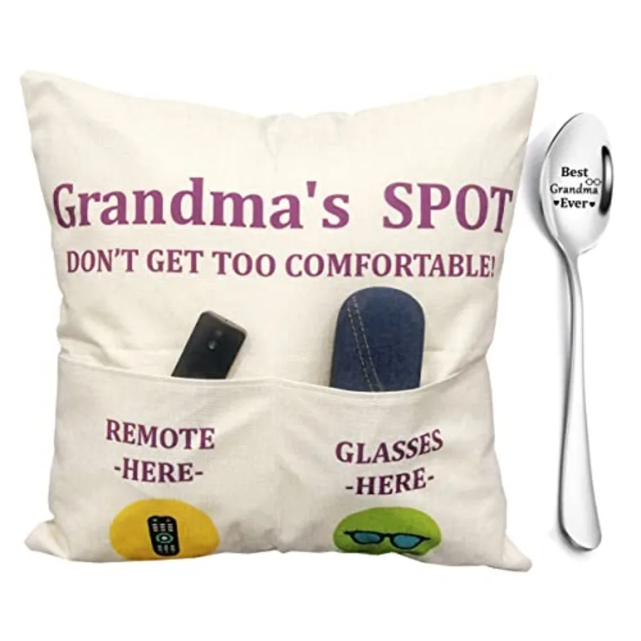 

Gifts, 2-Pocket 's Spot Throw Pillow Covers 18x18 Inch + Engraved Spoon, Birthday Christmas hanksgiving Day Gifts for Gigi Nana