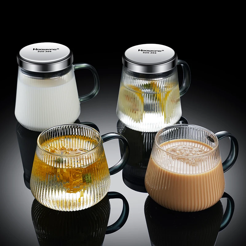 Glass cup milk cup oatmeal breakfast cup microwave heated coffee cup household tea cup with lid thickened water cup mug