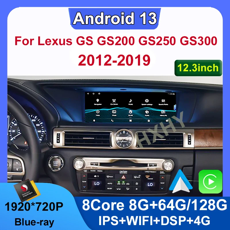 Android 13 Qualcomm 8+128G Auto Carplay Car Dvd Player For Lexus GS 200 250 300 350 450 2012-2019 Navigation Multimedia Stereo