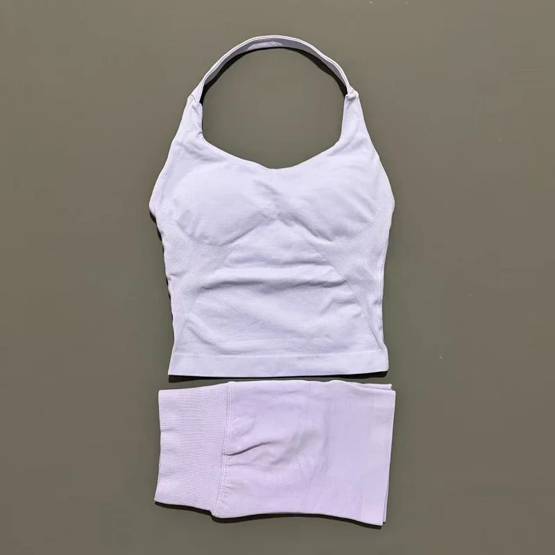2-delige yogaset voor dames, haltertop zonder rug, high waist naadloze shorts, gympak, fitness sportkleding, workout set