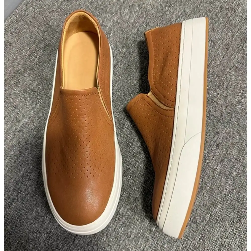 Luxury Cognac Leather Breathable Loafers – All-Day Comfort, Versatile Smart-Casual Wear