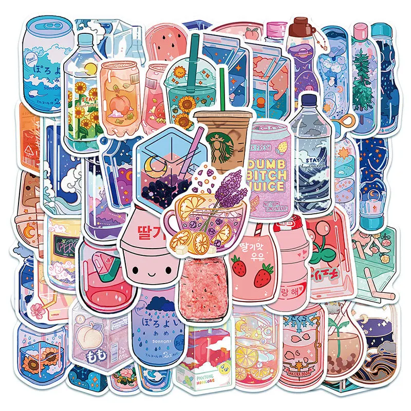 50Pcs INS Nette Getränk Ästhetische Aufkleber Cartoon Aufkleber Sammelalbum Laptop Telefon Gepäck Tagebuch Auto Dekoration Aufkleber Kind Spielzeug