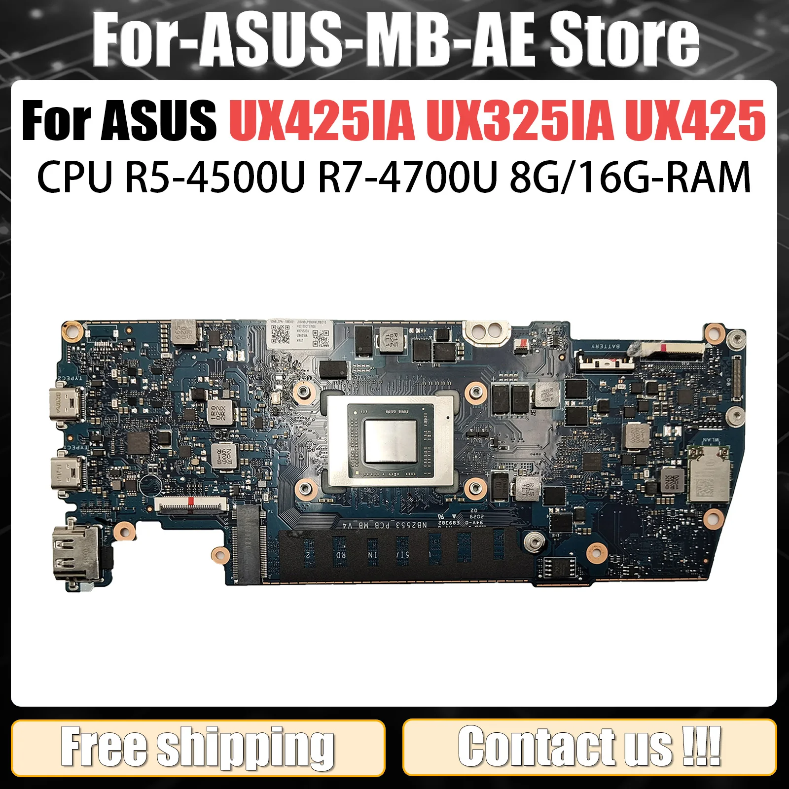 Placa-mãe UX425IA para ASUS ZenBook UX425 UX425IA UX425I UM425IA Placa-mãe para laptop com CPU R5-4500U R7-4700U 8GB 16GB RAM