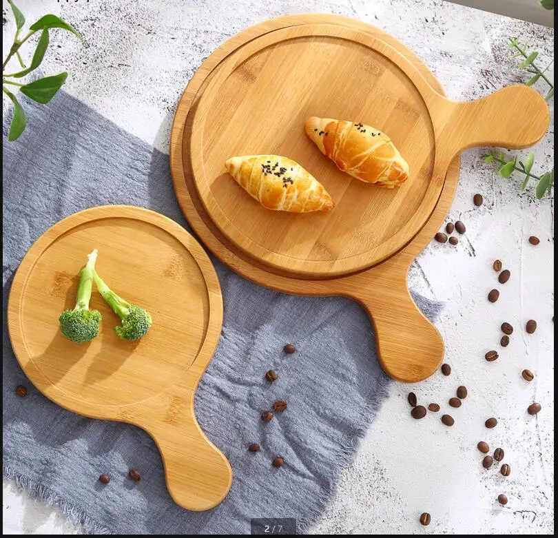 Bamboo Wood Plate Steak Bread Pan Cake Round Wooden Pallet Dim Sum Plates Tray Display
