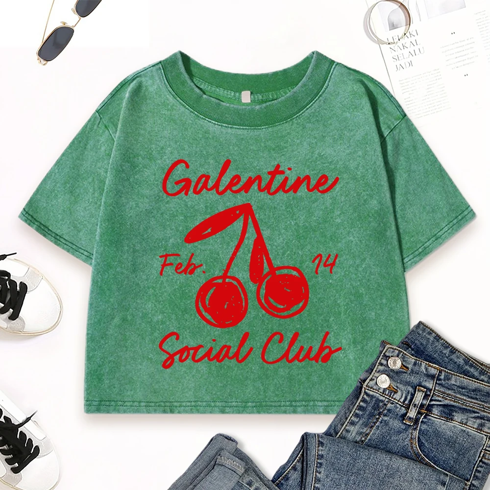 

Red Cherry Social Club Print Woman Washed T-Shirts Cotton Casual Tee Shirt Street Hip Hop Short Sleeve Summer Slim T Shirt