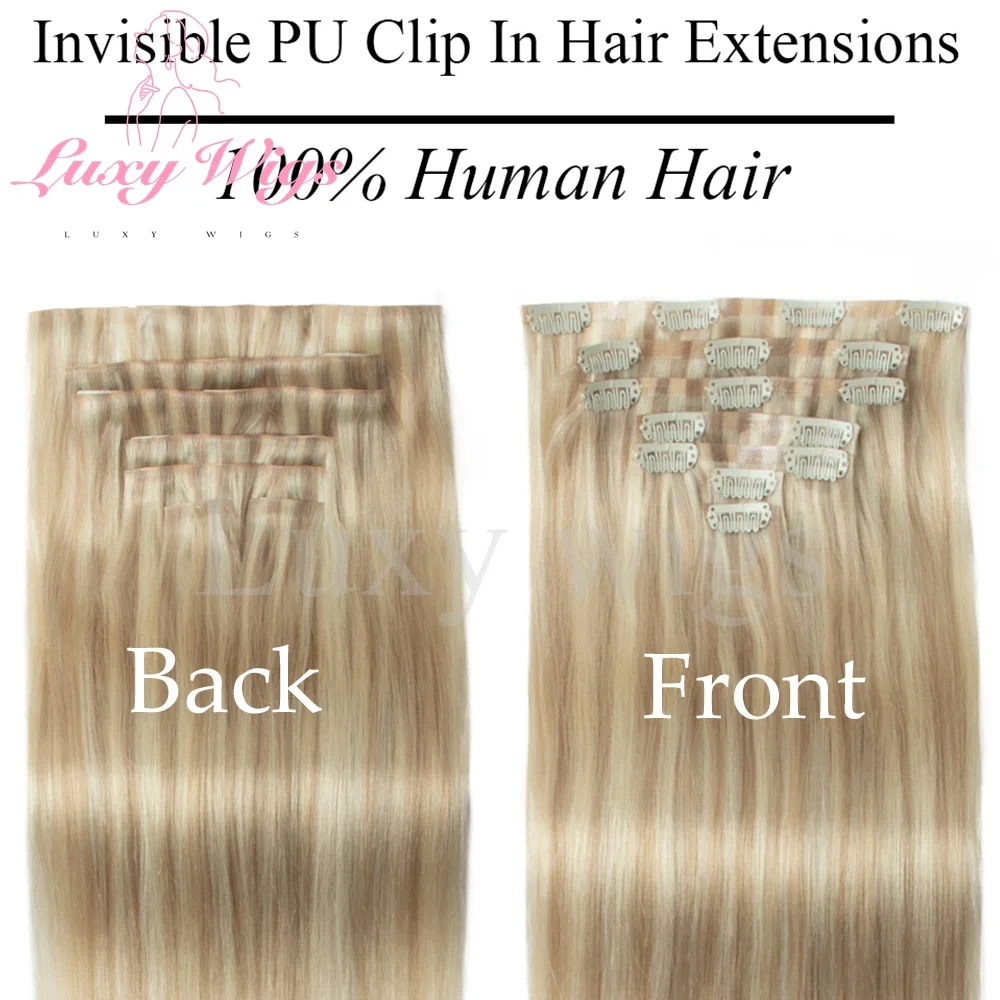 مشبك غير مرئي في وصلات الشعر البشري Balayge شقراء براون حقن سلس بو لحمة كليب على وصلات الشعر 7 قطعة/المجموعة