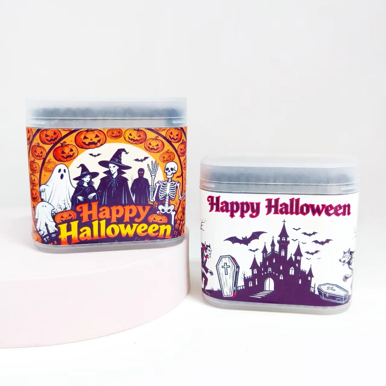 600개/800개 할로윈 호박 유령 박쥐 무늬 면봉 블랙 무광 박스 포장 양면 면봉