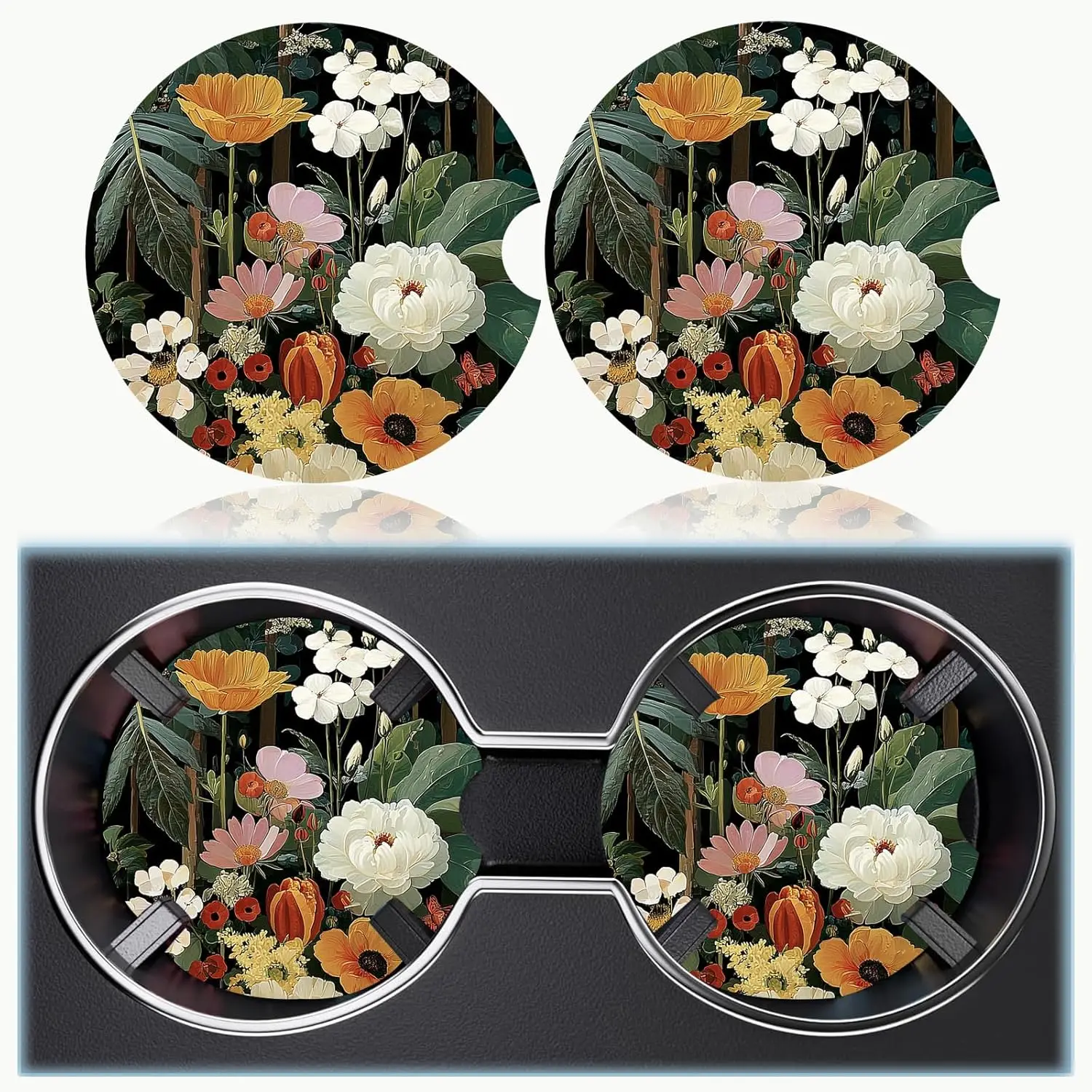 

Car Cup Holder Coaster Set of 2, 2.56 in Ceramic Coasters, Scratch-Resistant Cork Backing, Finger Groove Design for Easy