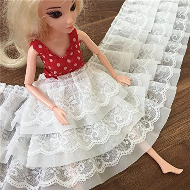 1 metro di tessuto di pizzo bianco e nero a tre strati abbigliamento fai da te gonna bordo forniture per cucire 13 cm di larghezza