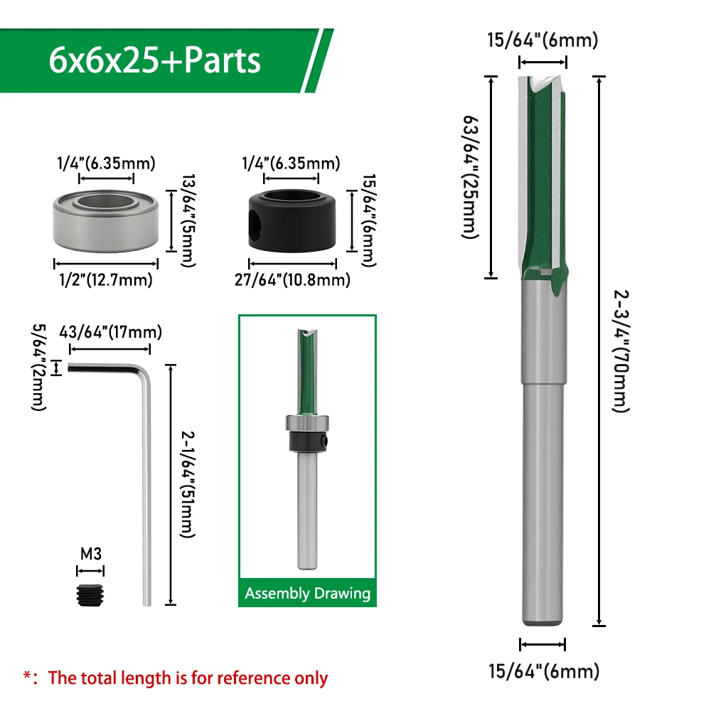 LAVIE Professionelle Qualität 6 mm 1/4 Zoll Schaft 3 Nuten gerader Bit ersetzen Lagerfräser Holzbearbeitung H06002Z30 – Detail 11